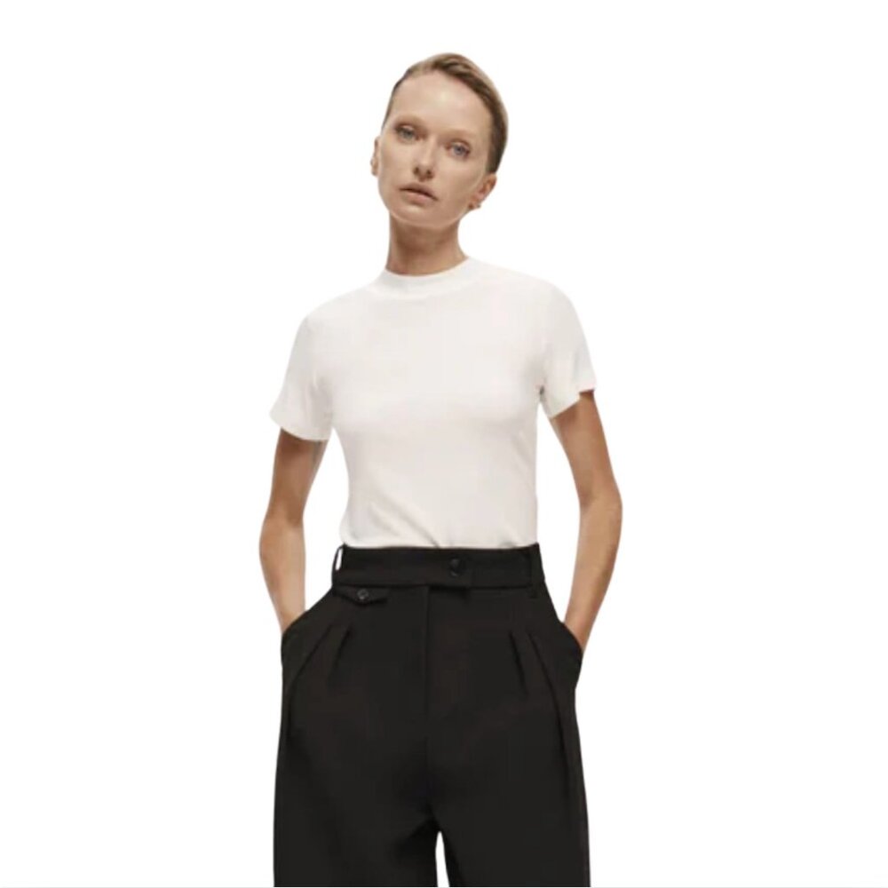 HARRIS TAPPER Romeo T-Shirt in Tencel Wool White EUC $249 Sz 2